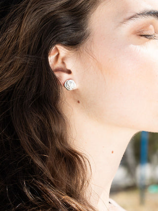 Tiny Rose Earrings in Sterling Silver