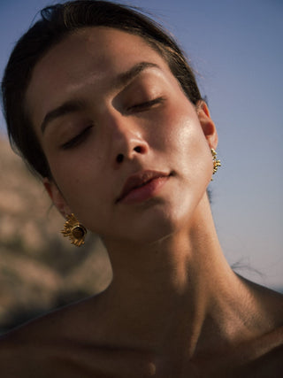 Tiger Eye Crescent Sun Earrings