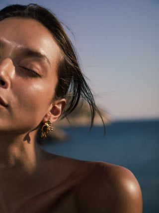 Tiger Eye Crescent Sun Earrings
