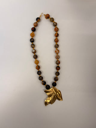 Brown Beads Leaf Pendant - Nantucket