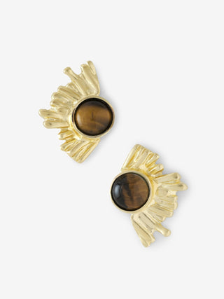 Tiger Eye Crescent Sun Earrings